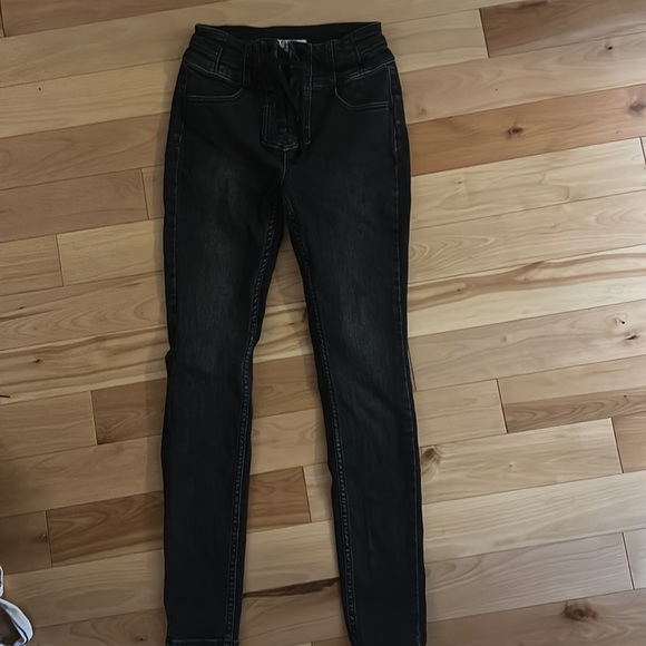 We The Free People Curvy Lovers Knot Black High Waist Lace Up Skinny Jeans 25 - Picture 7 of 12